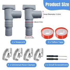 Divove Pool Hose 38 mm Connector, Pool Accessories, Pool Stopcock 32 mm, Hose Connector, Pool Connection Set, Double Split Hose, Plunger, for Above Ground Pool and Pool Pump Maintenance, Pack of 2