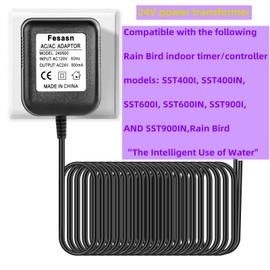 Fesasn Replacement Rain Bird Power Supply,Compatible Rain Bird UT1 SST Series,Sprinkler System,Indoor Irrigation Timers.24V Sprinkler System Box Power Transformer（9.84 FT Cable）
