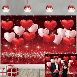 Valentine's Day Red Hearts Backdrop 7x5FT Glitter Romantic Couple Sweet Heart Valentines Day Background Wedding Anniversary Wedding Bridal Shower Party Banner Photo Booth Props
