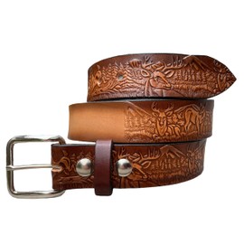 High Springs Leather Kid Brown Leather Name Belt Embossed Deer Design Toddler Size 24 (3T-5T)