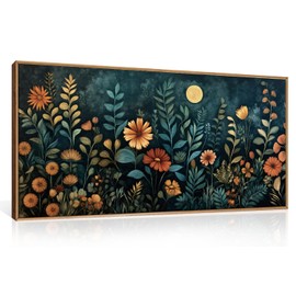 Celestdeco Vintage Dark Botanical Framed Canvas Wall Art Set, Colorful Floral Wall Decor, Nature Wildflower Wall Painting, Colorful Blossom Art Prints for Living Room, Bedroom, Office - 20"X40"x1