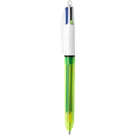 BIC 4 Colours Fluo Ballpoint Pen Black, Blue, Red and Fluorescent Yellow Ink Colours 1 Pack