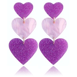 Pink Heart Earrings for Women Dangle,Pink Outfits Accessories for Women,Red Love Heart Earrings-Purple