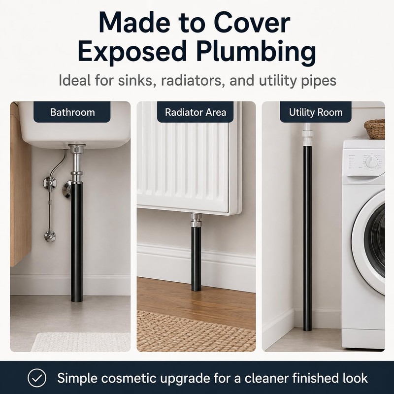 6 Pack Black Pipe Sleeve for to Cover Exposed Plumbing,15mm