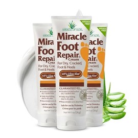 Miracle Foot Repair Cream, (1 oz / 3 Pack) Repairs Dry Cracked Heels and Feet, Diabetic-Safe, 60% Pure Ultra Aloe Moisturizes, Softens, and Repairs, Relief for Ingrown Toenails