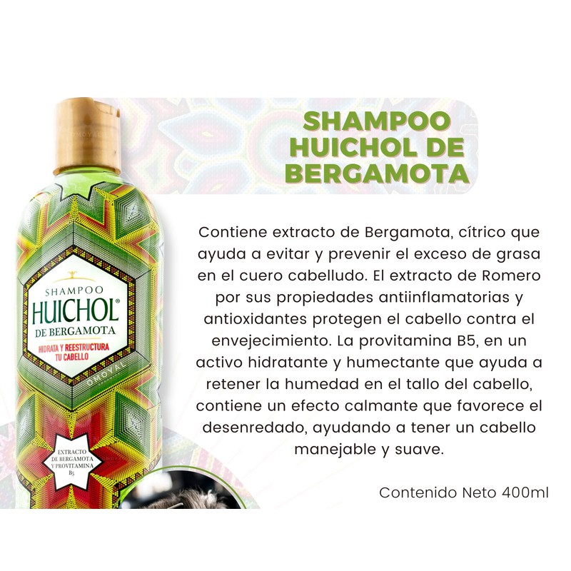 Shampoo Huichol Bergamota Té Verde (crecimiento) 400 Ml