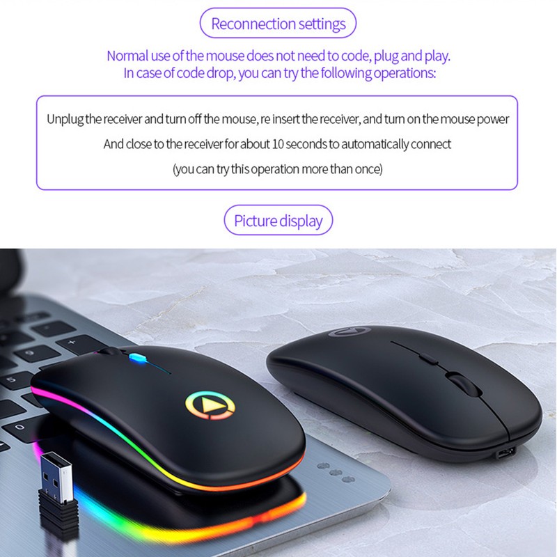 Mouse Plug and Play Portable Silent Rechargeable Illuminated Wireless Office