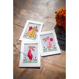 Vervaco Counted Cross Stitch Greeting Card Kit 4.2"X6" 3/Pk-Easter Rabbits (14 Count) -V0196171