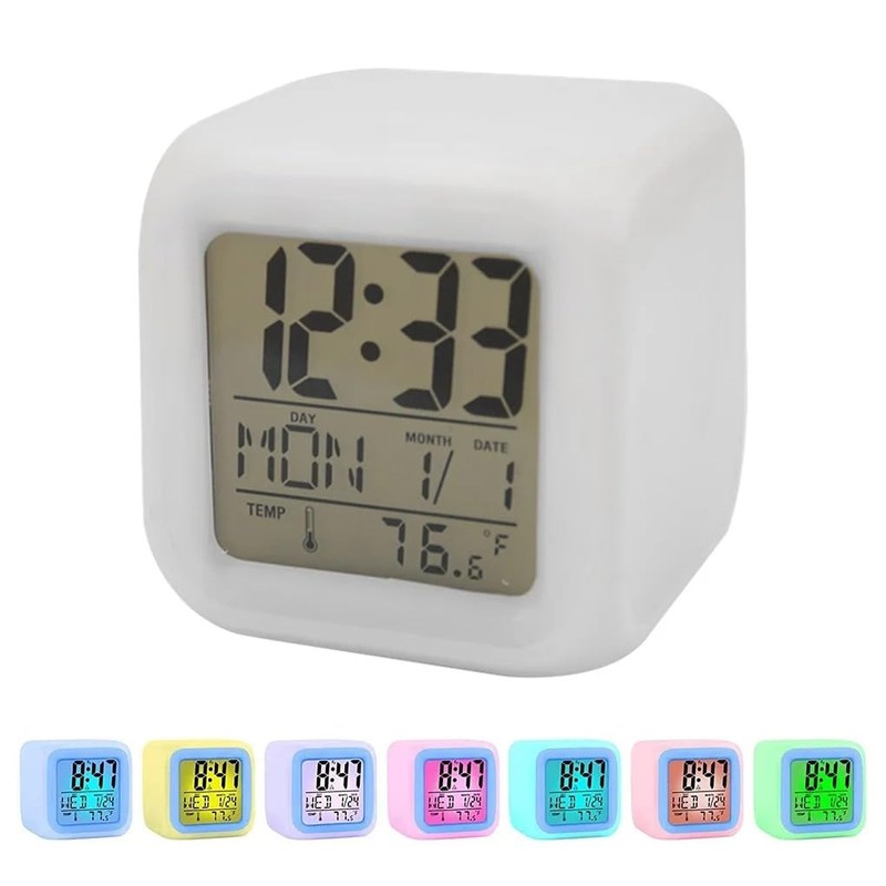 BUBUCAM Digital LED Color Change Alarm Clock, Multi-Functional Calendar Temperature