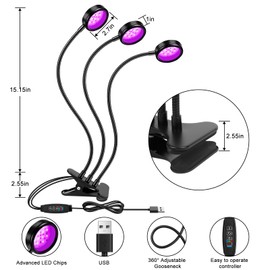 YGS-Tech LED Black Light Dual Head, 15W UV Resin Light Fixture with Clamp, 395-405nm UV Gooseneck Lamp USB Powered for Blacklight Party, Stage Lighting, Resin Cure, 3D Print, Glow in The Dark