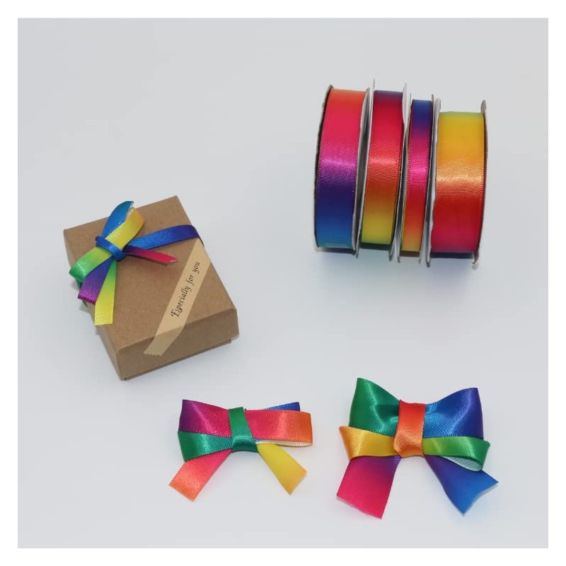 Aertai Single Face Shiny Rainbow Satin Ribbon Roll, 5/8 inch