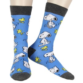 Peanuts Men's Snoopy, Woodstock, and Charlie Brown 2 Pair Adult Crew Socks Dress Socks
