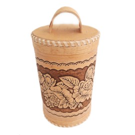 Birch Bark Decorative Food Storage Jar - Wooden Kitchen Container for Farmhouse Home Decor (Floral)