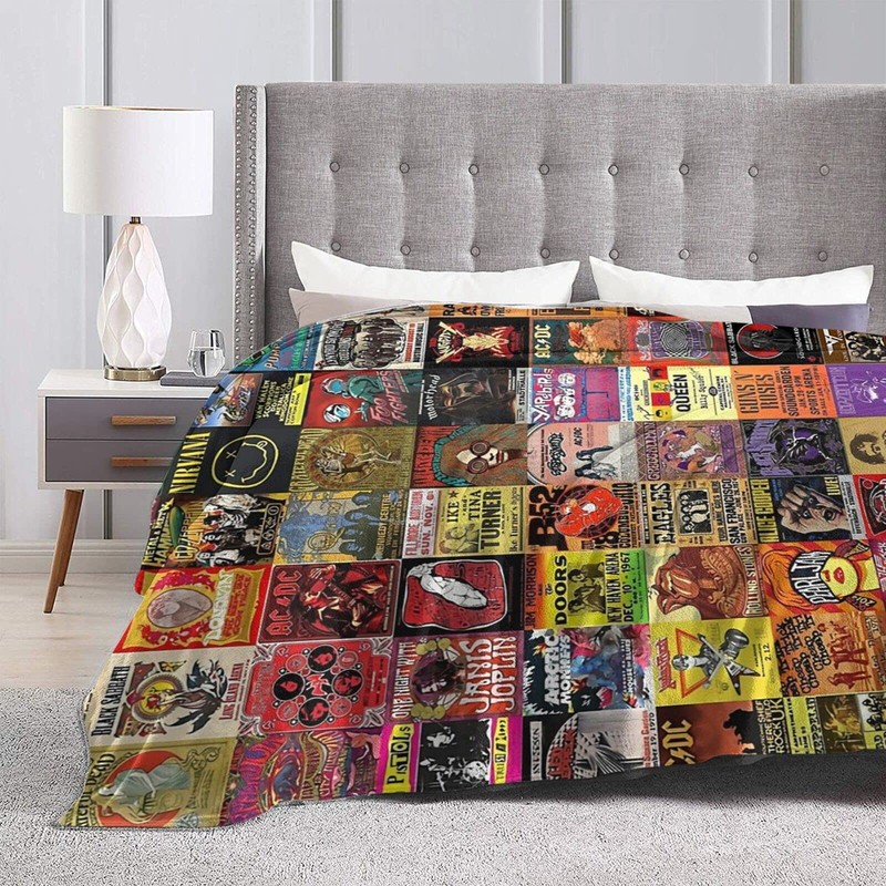 Rock Band Collage Flannel Blanket Lightweight Cozy Bed Blankets Soft