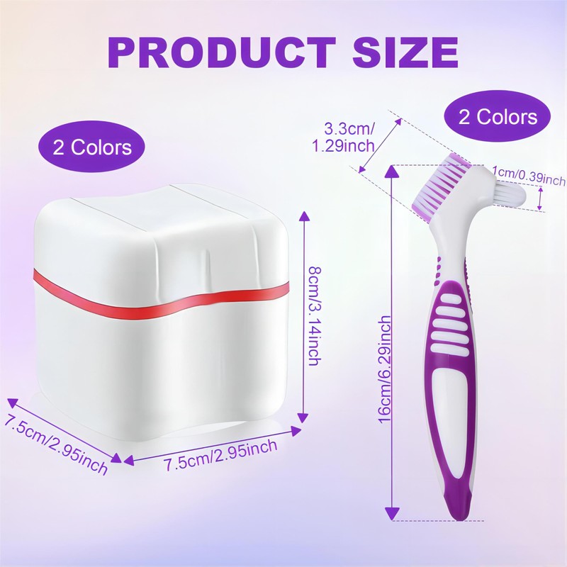 2 PCS Denture Bath Cases Set, 2 Denture Storage Case