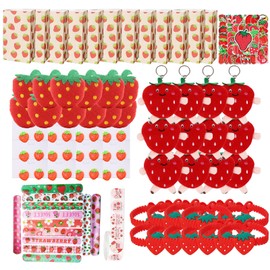 1ze1ziyo 172PCS Strawberry Party Favor Includes Sweet Berry Slap Bracelets DIY Stickers Keychains Clip On Earrings Brooch for Party Birthday Supply