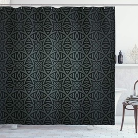 Ambesonne Dark Grey Shower Curtain, Medieval Folkloric Ornament Celtic Pattern Vintage Style Abstract Floral Circles, Cloth Fabric Bathroom Decor Set with Hooks, 84" Long Extra, Green Charcoal