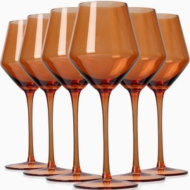 Colorsavant Brown Wine Glasses Set 6-16oz Long Stem-African American Wine Glasses - Hand Blown Amber Stemware for Wedding,Birthday Party