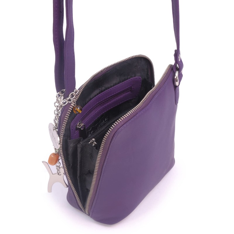 Catwalk Collection Leather Cross-Body Bag- Lena - Purple