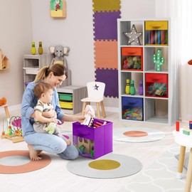 Sorbus 13 Inch Storage Bins with Clear Window - 6 Foldable Baskets for Organizing Clothes, Toys, Books - Sturdy Collapsible Fabric Storage Cubes with Handle - Storage Baskets for Shelves, Closets