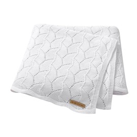 LAWKUL Cellular Blanket Baby 100% Cotton Knitted Soft Knit Crochet Blankets for Newborn Boy Girls Toddler 100x80cm Pure White