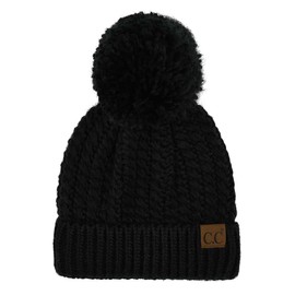 C.C Unisex Warm Soft Knit Pom Beanie Hat, Cable Twist Black