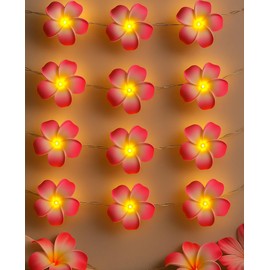 AceList 2 Pack Plumeria Flower String Lights, 20 LEDs Each, Battery Operated, Hawaiian Foam Frangipani Garland Fairy Lights for Wedding, Summer, Bedroom, Boho Party Decor (Warm White)