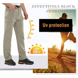 Mens Hiking Pants Quick Dry Lightweight Fishing Pants Convertible Zip Off Cargo Work Pants Trousers #6055,Apricot,36