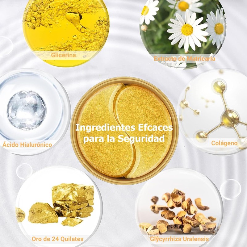 Parches para Ojos 24k Oro, 60 Pares Ojeras Patches Hidrogel