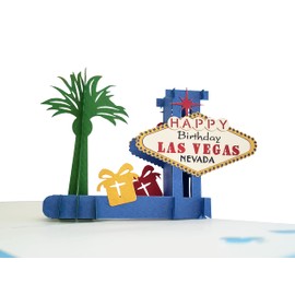 iGifts And Cards Unique Happy Birthday Blue Cover Las Vegas 3D Pop Up Greeting Card - Fun, Special Occasion, Congratulations, Celebration, Feliz Cumpleaños, Best Friend, Cute, Sin City, Famous, Unique