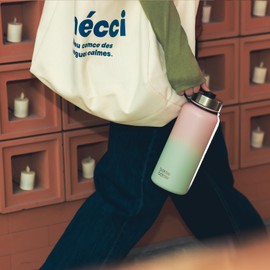 BOTTLE BOTTLE 1 Liter Water Bottle, Children Direct Drinking Hot and Cold Insulated Vacuum Insulated Stainless Steel Water Bottle Carrying Bottle (Pink & Green)