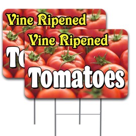 2 Pack Tomatoes Yard Sign 16" x 24" - Double-Sided Print, with Metal Stakes 841098106638