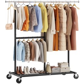Raybee Clothes Rack Heavy Duty 450LBS, Clothing Racks for Hanging Clothes 200+, Metal Clothing Rack with Wheels, Rolling Commercial Garment Rack Portable, Black