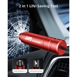 JUFO 2 packs Car Escape Tool with Seat Belt Cutter Emergency Car Window Breaker Escape Safety Hammer (Red+Red)