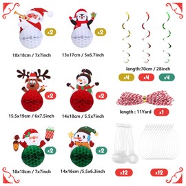 GWHOLE 12PCS Christmas Decorations Honeycomb Paper Christmas Decorations Christmas Ceiling Decorations Snowman Christmas Decorations for Xmas Decorations