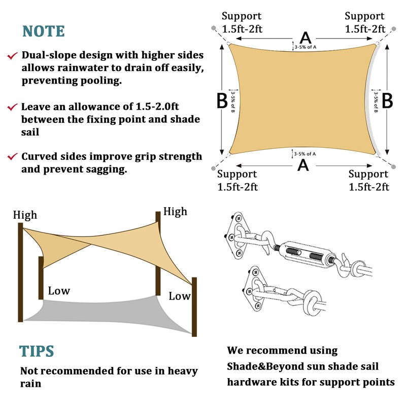 Shade&Beyond Shade&Beyond 8'x10' Sun Shade Sails Canopy Rectangle Sand 185GSM