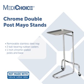 MediChoice Mayo Portable Adjustable Tray Steel Premium Instrument Stand Medical Dental Salon Tattoo Esthetician Mobile Service Cart Table Station Height 34-54 Inch MAYO1201