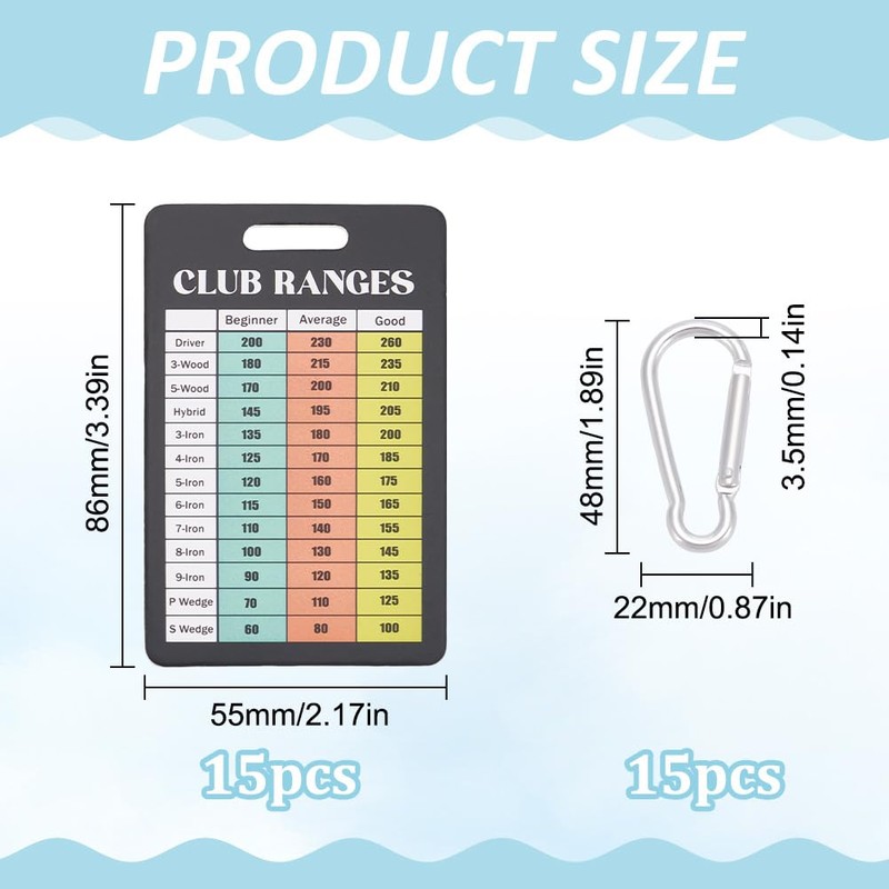 PLIGREAT 15 Pcs Golf Club Range Chart Card, 5.5x8.6 cm
