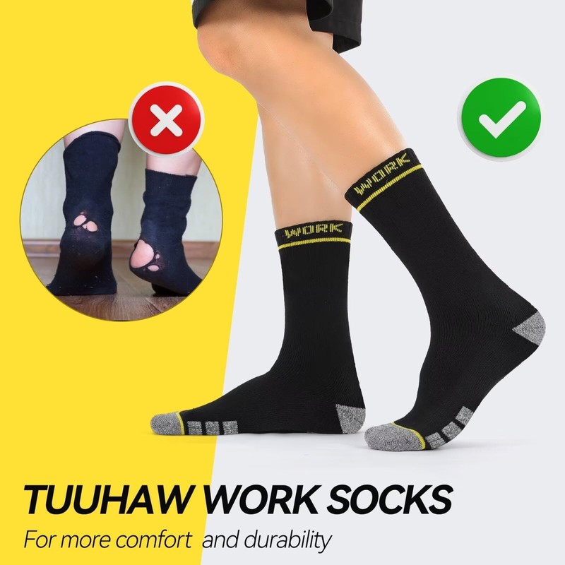 TUUHAW Work Socks Men's 39-42 Work Socks Men 39-42 Black
