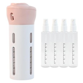 SAHENITEANA Dispensador de Viaje 4 en 1 - Contenedor de Viaje, Botella Recargable sin Fugas, Dispensador Envases Cambiador para Diferentes Lociones, Gel, Cremas, Maquillaje y Accesorios (Rosa)