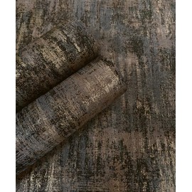 AMINAH DECO 17.7"x 236.0" Metallic Texture Distressed Wallpaper in Charcoal and Gold Self Adhesive Industrial Wall Sticker for DIY Decor Peel and Stick Wallpaper