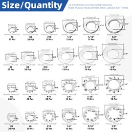 Glarks 400pcs #6#8#10 1/4" 5/16" 3/8" External and Internal Star Washing Machine and Split Lock Washing Machine with Flat Washing Machine Set, 304 Stainless Steel Star and Split Washing Machines