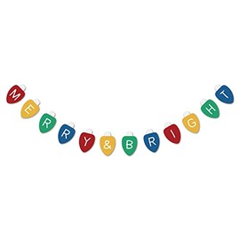 Merry And Bright Banner, Christmas Lights Holiday Bunting Decor, Colorful Xmas Party Mental Sign