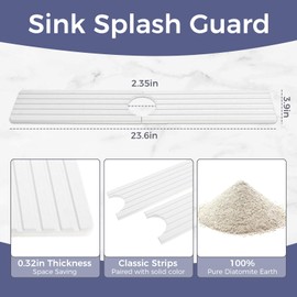 Kitchen Sink Splash Guard, 24" Diatomite Fast Drying Stone Sink Tray, Faucet Mat for Kitchen Sink Bathroom Counter, White, Includes Sandpaper
