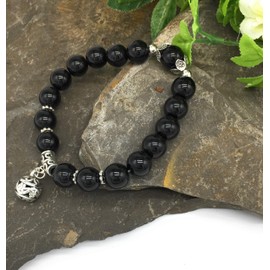 Helena Rose Cats Eye Bead Charm Bracelet - Gorgeous Magical Handcrafted Boho Fashion Ladies Bangle - Chakra Stone Jewellery with Gift Box (Black)