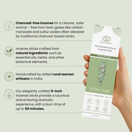 125 Sticks of Divine Belief White Sage Incense – 100% Natural, Handmade, Hand-Dipped – Organic and Charcoal Free incense sticks for Purification, Relaxation, Positivity, Yoga, and Meditation (200g)