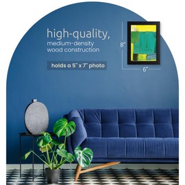 Kiera Grace Contempo Picture Frame, 6" x 8" Large Picture Frame with Easel, Holds a 5" x 7" Photo, Wood Frame for Wall Hanging, Durable Frame for Photo Display, Black