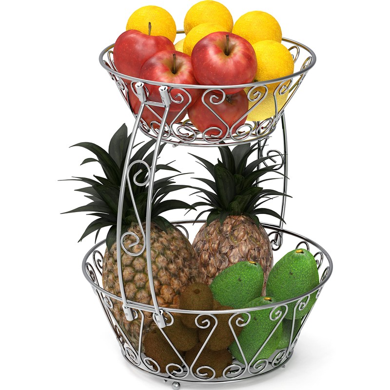 Simple Houseware 2-Tier Countertop Fruit Basket Bowl Storage, Chrome