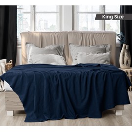 Utopia Bedding Navy 100% Cotton Blanket [King Size - 90x108 Inch] 350GSM Lightweight, Soft and Breathable Thermal Blanket for All Seasons (Pack of 6)