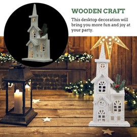 NUOBESTY Christmas Wood Village Christmas LED Church Light House Snow Scene Xmas Decorations for Christmas Desktop Ornament Holiday Home Decoration
